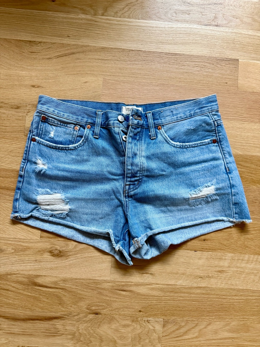Madewell Light Blue Distressed Denim Jean Shorts, size 29